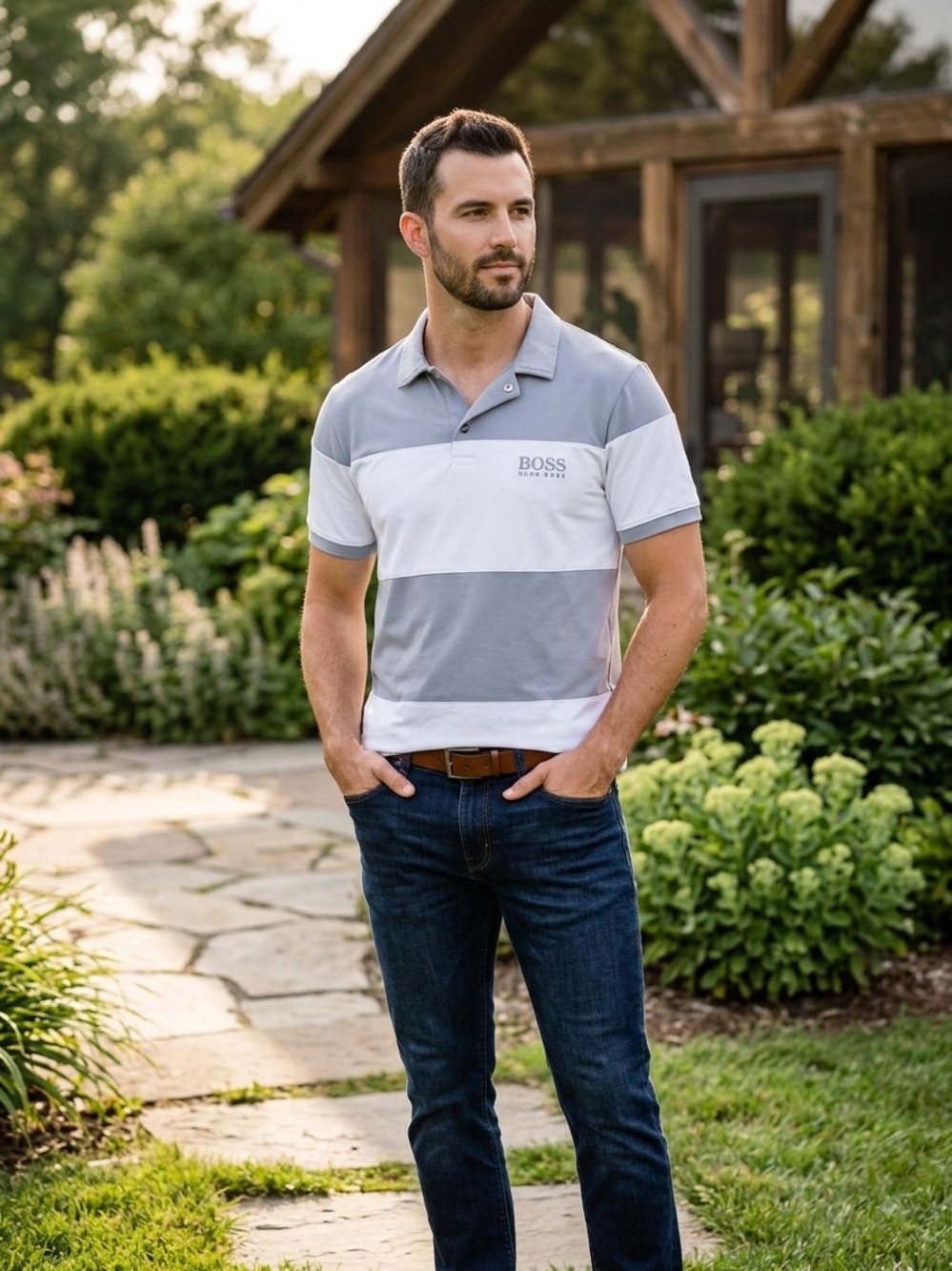Men's Colorblock Short Sleeve Polo Shirt - Grey & White - Size 18 / Medium